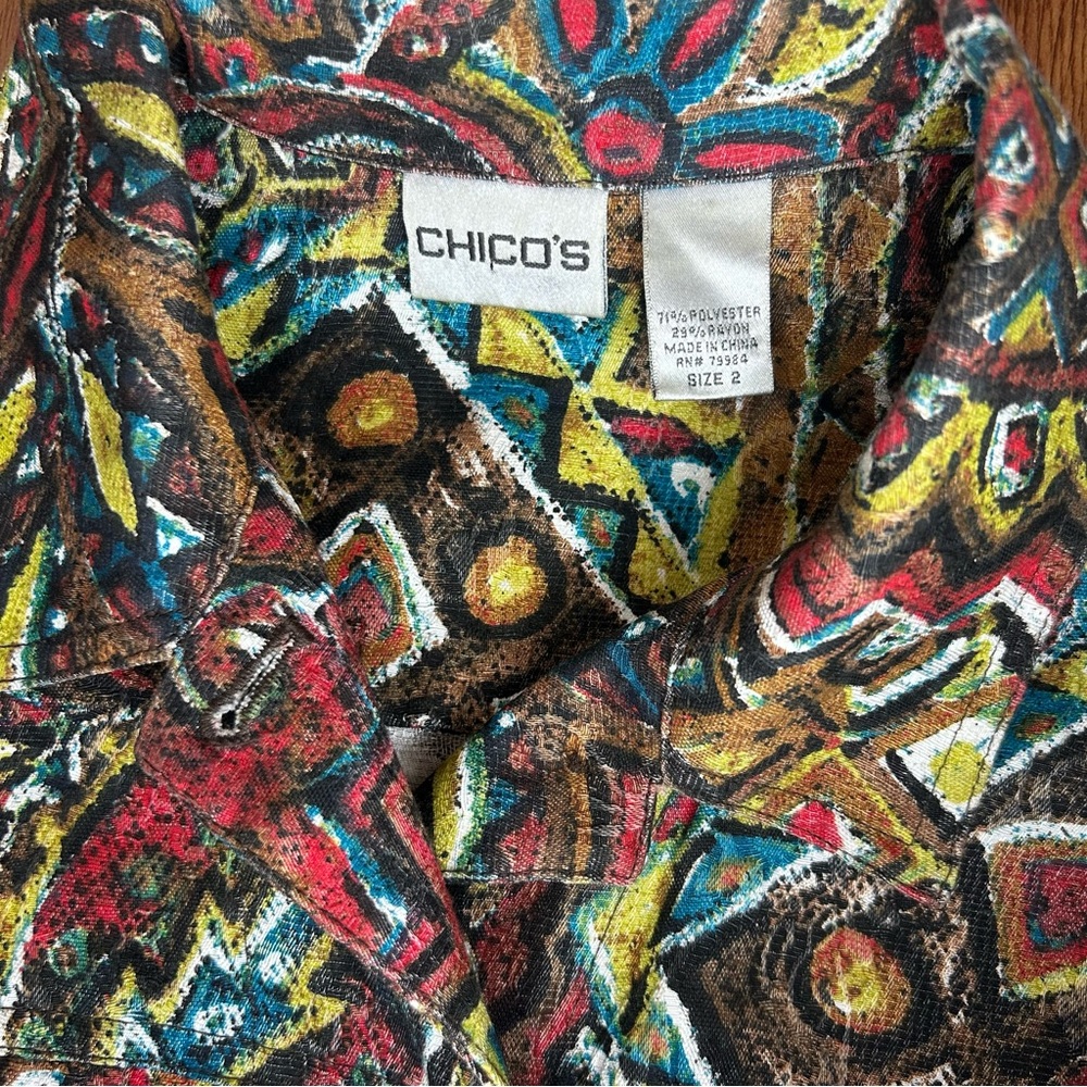 Chico's Multicolor Patterned Button Collar Jacket - image 8